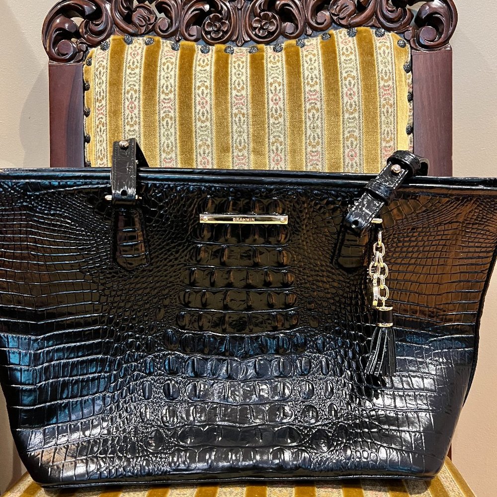 Brahmin Black Textured Tote
